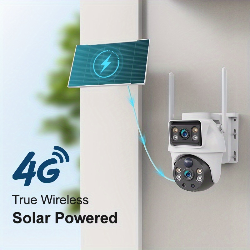 Image of 4g Lte Solar Outdoor Security Camera With Solar Panel, Ptz Dome System, Dual & Pir Motion Detection, Color Night Vision, Audio, App Suitable For Home, Farm, Business Surveillance, Included