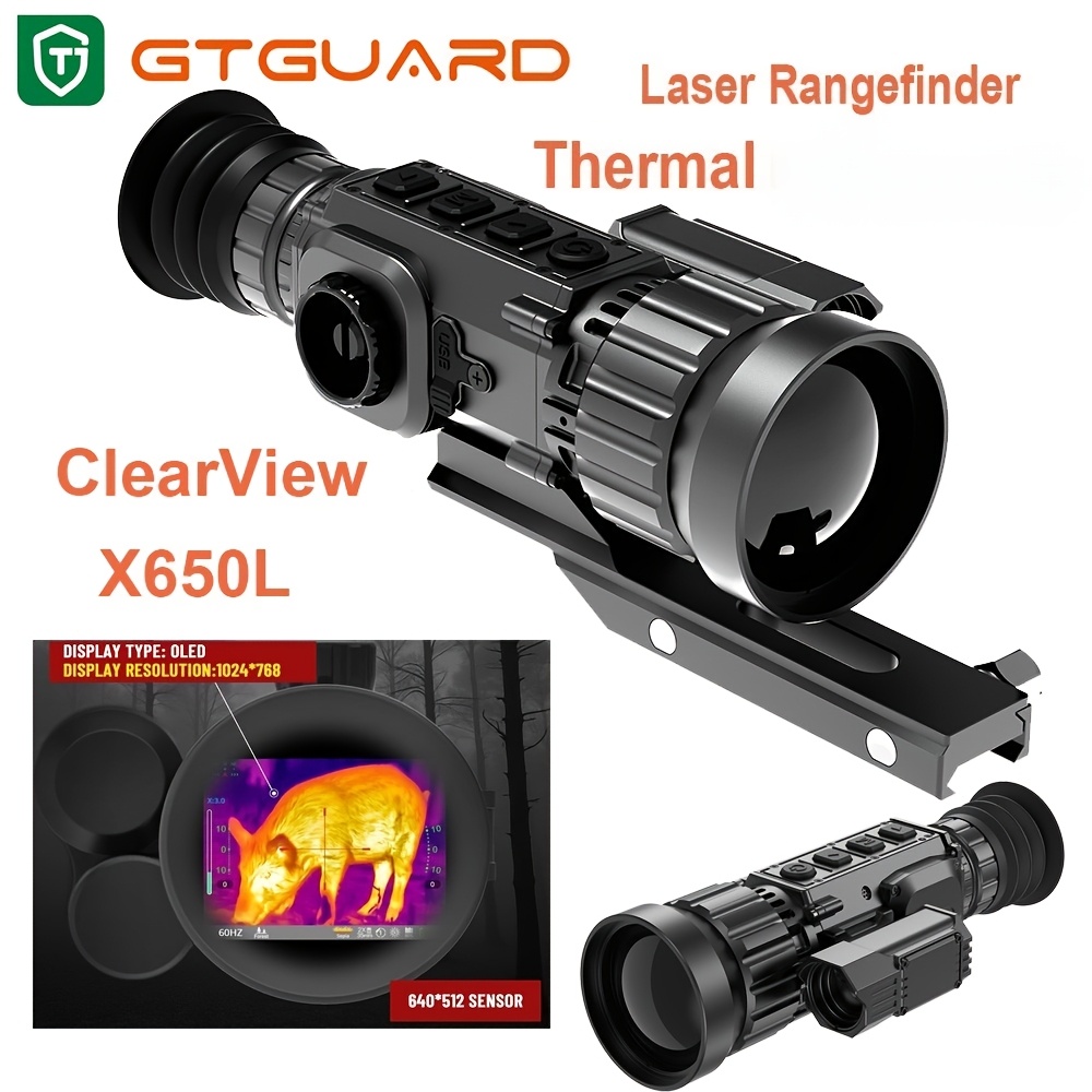 T GTGUARD 650L Thermal Imaging Sight with 1000-meter Ranging Capability, Digital Night Vision Hunting Scope with 64GB Built-in Storage, Crosshair Reticle, Zoom 4X, 0.39-inch Micro-OLED, 1080P HD Recording, for Night Versatile Hunting