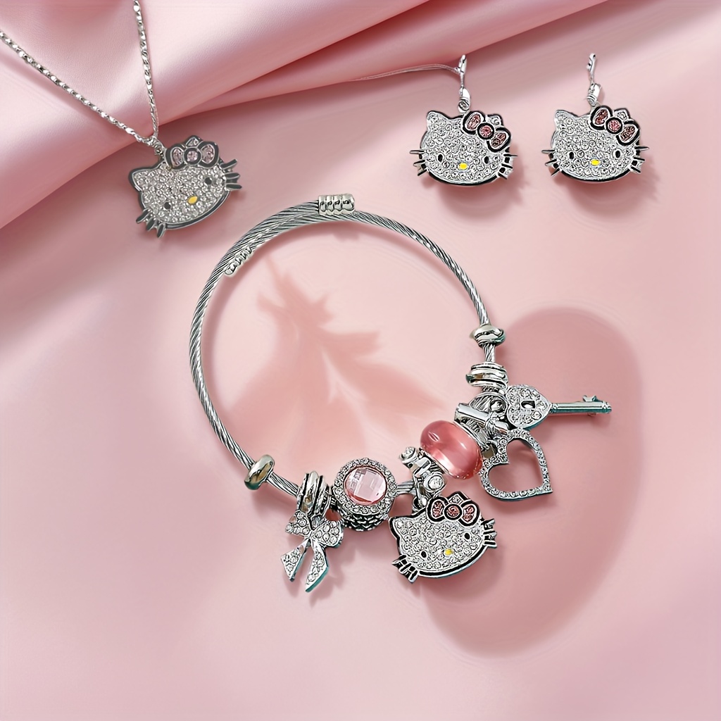 

3pcs Hello Kitty Jewelry Set - Bracelet, Necklace, And Earrings, Gifts For Women, Officially Licensed By Sanrio