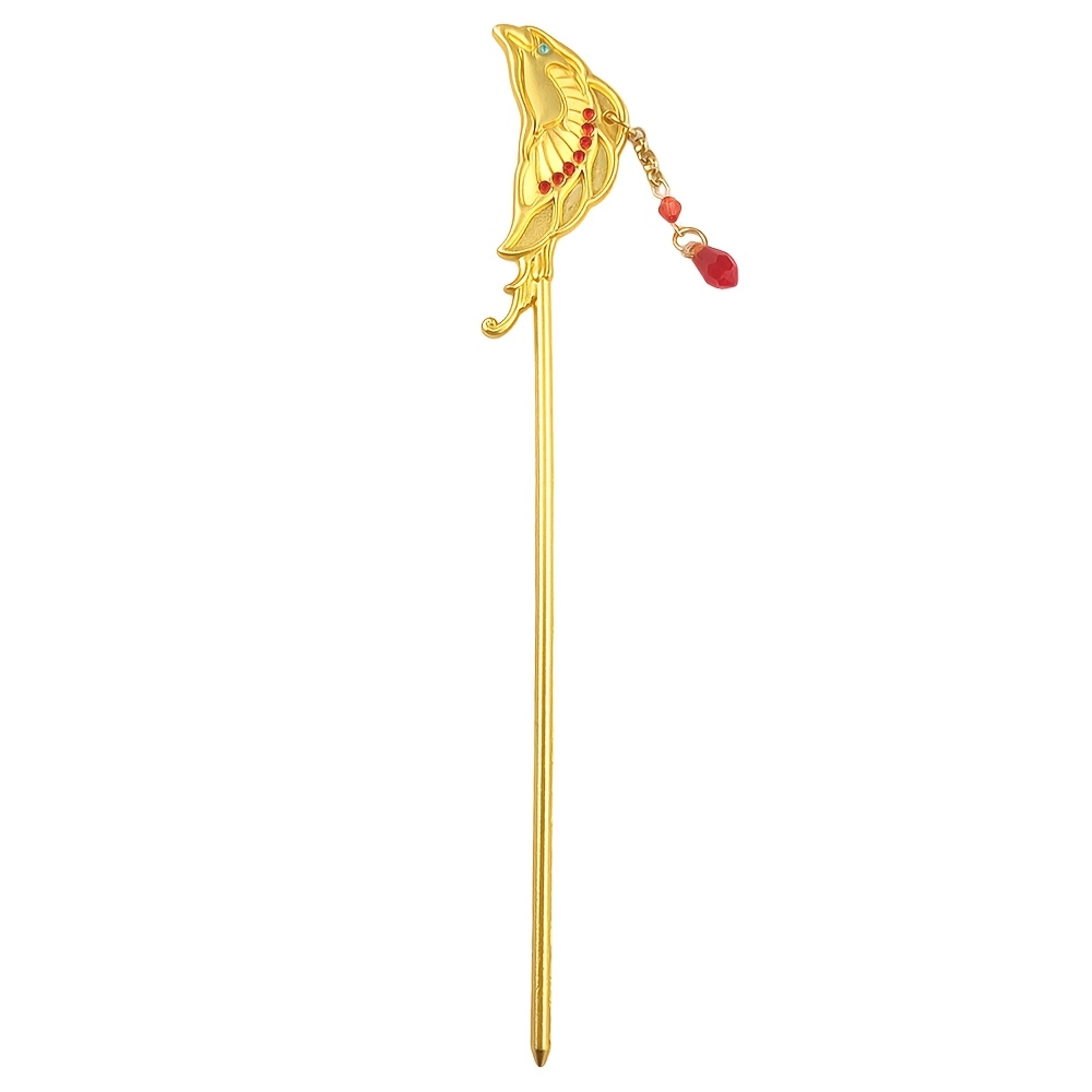 TEMU 1pc Anime Merchandise Cat-style Phoenix Hairpin, Cartoon Hair Stick With Red Teardrop, Cosplay Hair Accessory, Holiday Gift
