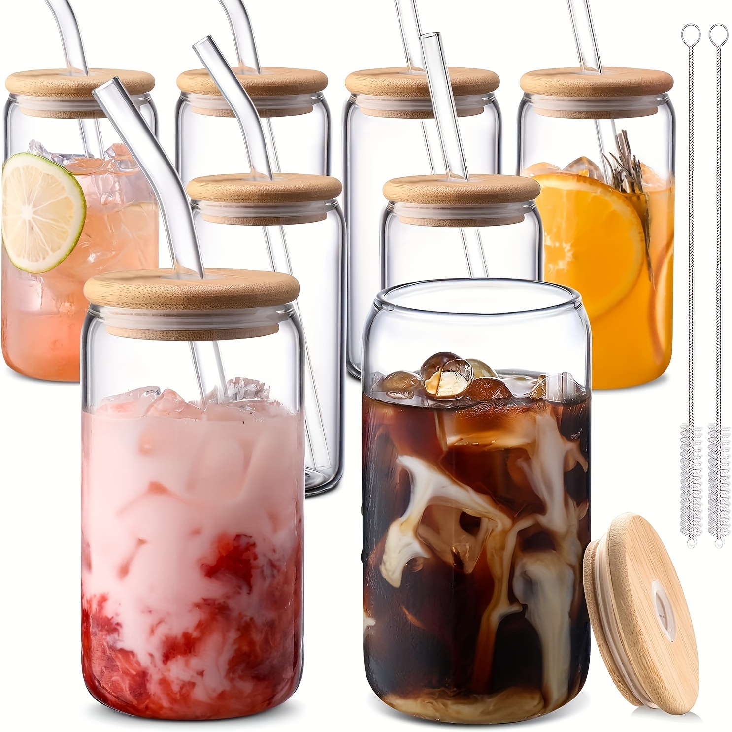 

8pcs Glass Mugs With And Straws, Cute Mugs, Great For Soda, 16oz Capacity, , Ideal Gift , Great For Weddings, Parties, Halloween, Christmas Gifts, Coffee Mugs Sets, Gift Mugs, Gifts, Party Glass Mugs