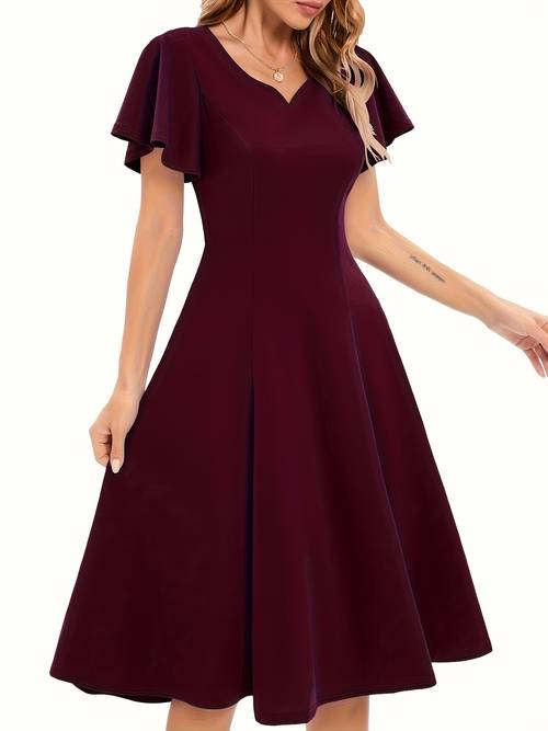 womens elegant heart neckline sleeve a line dress royal blue knee length flared skirt machine washable versatile for casual formal occasions special occasion outfit feminine style quality stitching adult clothing