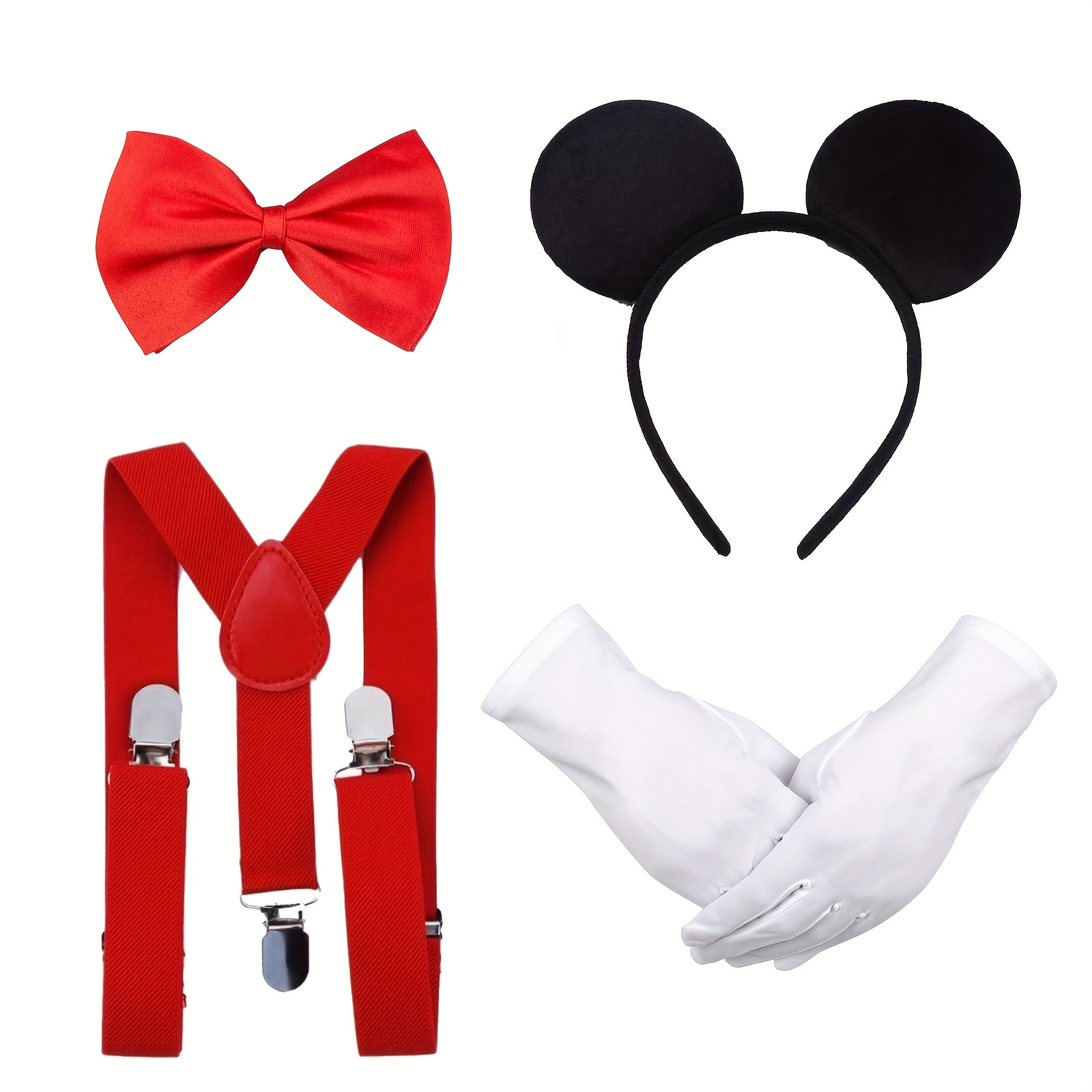 Image of 4pcs Mouse Costume Set Including Headband And Suspenders, Suitable For Men And Women Halloween Animal Costume Dance Party