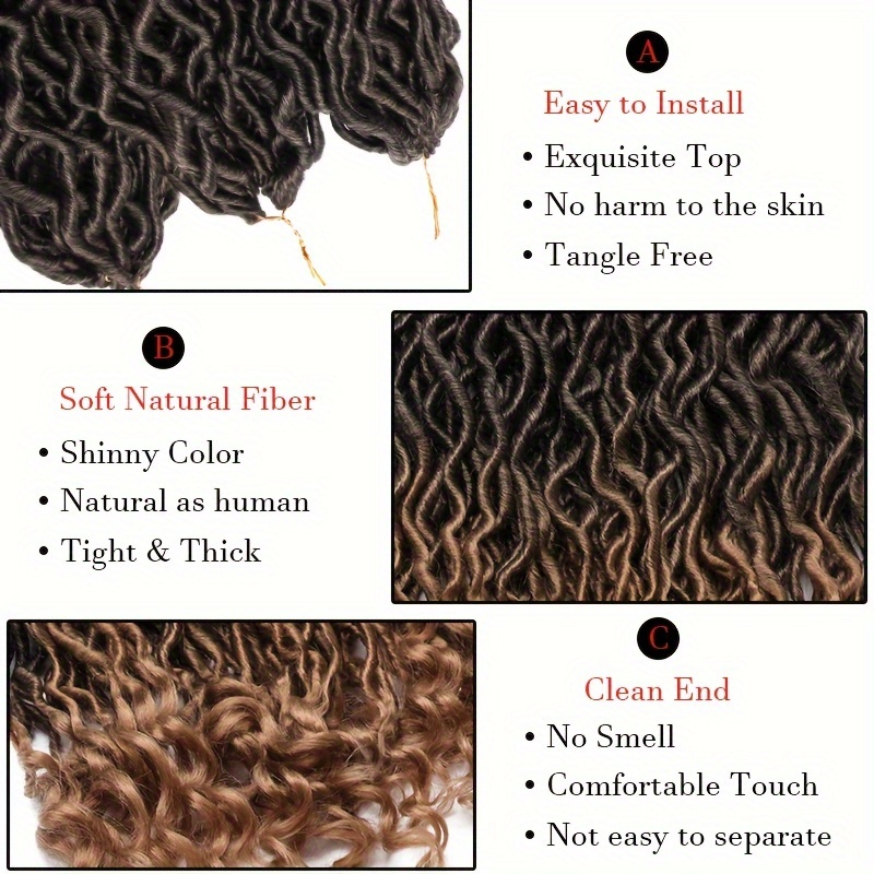 3packs goddess box braids crochet hair 20 inch 16 inch solid ombre boho crochet twist braids   locs with curly ends dreadlocks 24 strands   for   bohomian box braids crochet   locks hair extensions soft re looped details 0