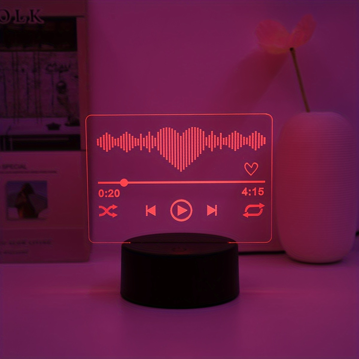 

1pc 3d Night Light With Music Player, Usb Powered Touch Control, 7 Color Ambient Light, Perfect For Home Decor, Bedroom, Living Room, Nightstand, Gift, Lighting Accessory