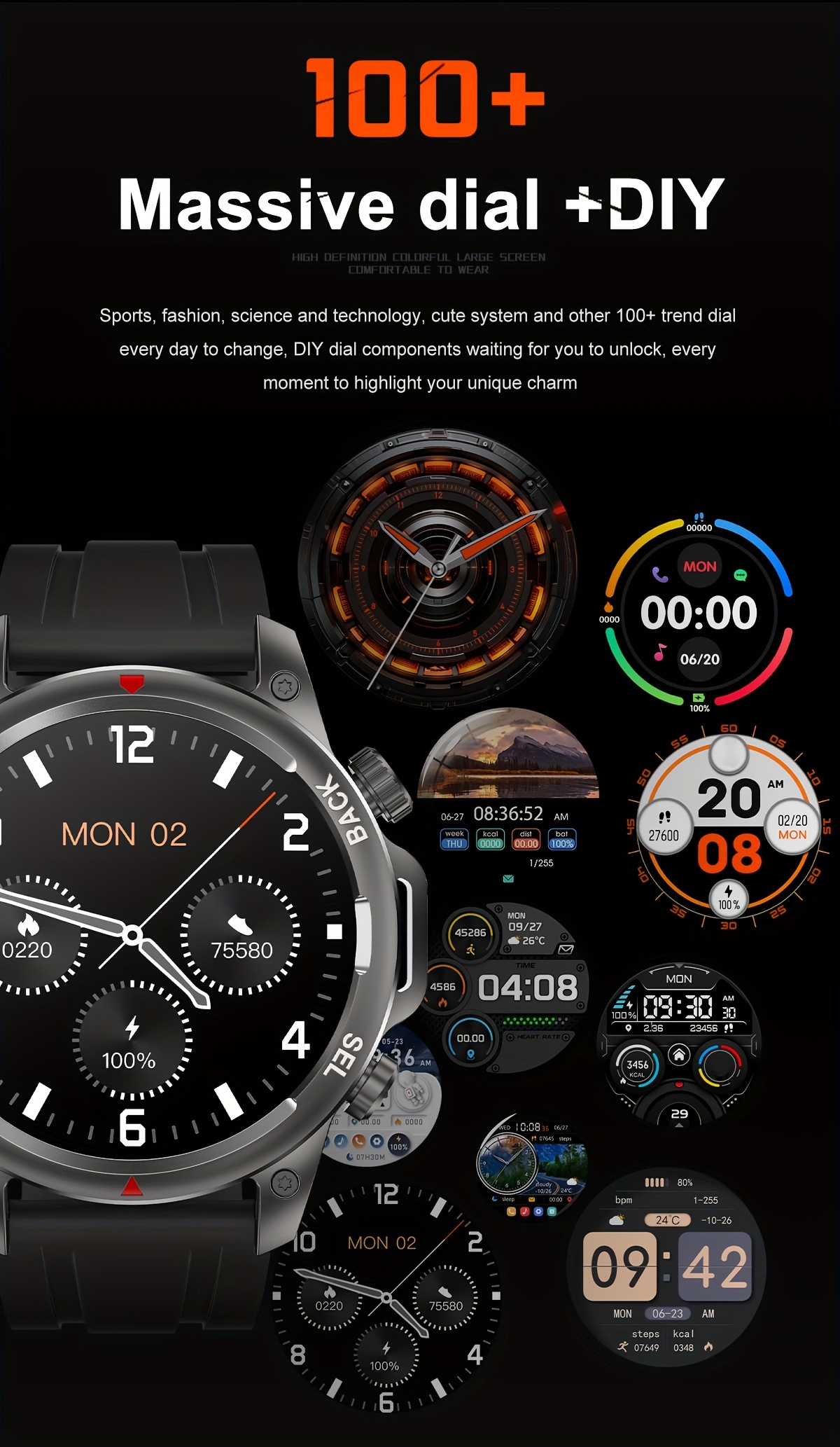 Men's Smartwatch HD LED Display, AI Voice Assistant, Wireless Calling, GPS Tracker, Compass, Fitness Tracker with Stainless Steel/Silicone Band_voghion.com