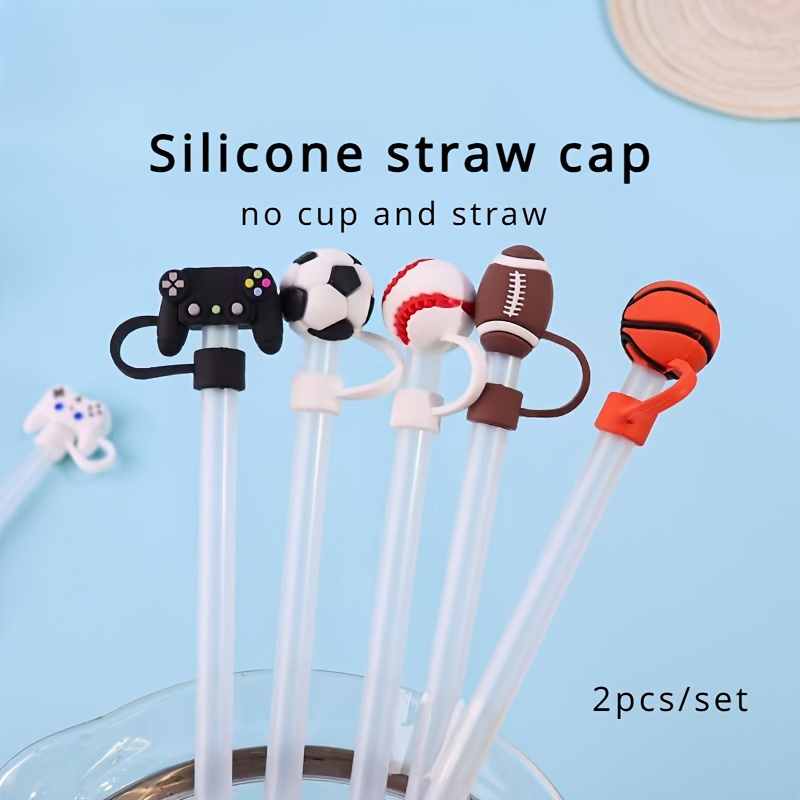 

2pcs Football Basketball Straw Covers Cap, Dust Proof Straw Cap, Creative Straw Accessories, For Stanley 30oz/40oz