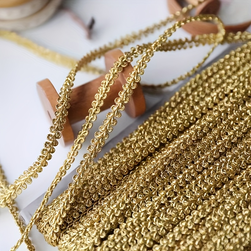 E-shop 5 Yards Goldene Fadenwellen-Spitzenborte, 1cm Breite, Mode-Kleidungsdekoration Zubehör, Nähzubehör für Bastelarbeiten, Goldfarbe, Elegantes und
