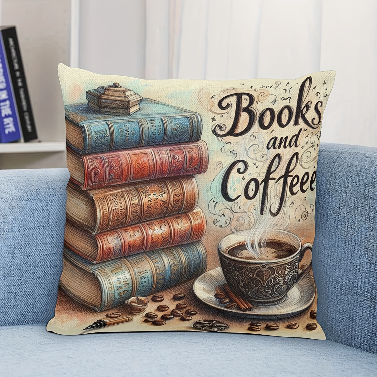 TEMU 1pc, Cover Featuring A Book And , With A Zipper Closure, Single-sided Print, 18*18 Inches, Decorative Cushion Cover Protector, Suitable For Home