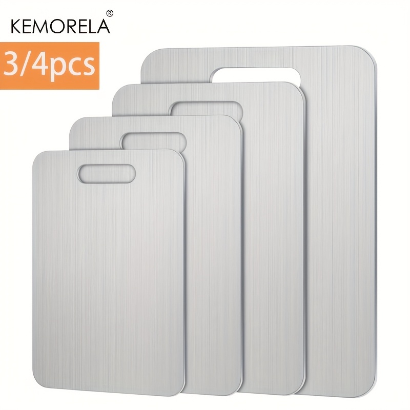 

Kemorela 3/4pcs Stainless Steel Chopping Board, Dual-sided Chopping Board, Material, Culinary Chopping Board, Kitchen Tools, Hung For