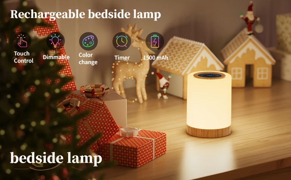 1pc/2pcs Bedside Lamp, Touch Night Lamp, Wood Grain Color Table Lamp, 3 Lighting Mode, 5 Brightness Level, RGB Ambient Lamp, Soft Light Reading Table Lamp, 1500mAh Battery, TPY-C Charging Use, Portable Lamp, Suitable for Bedroom, Living Room