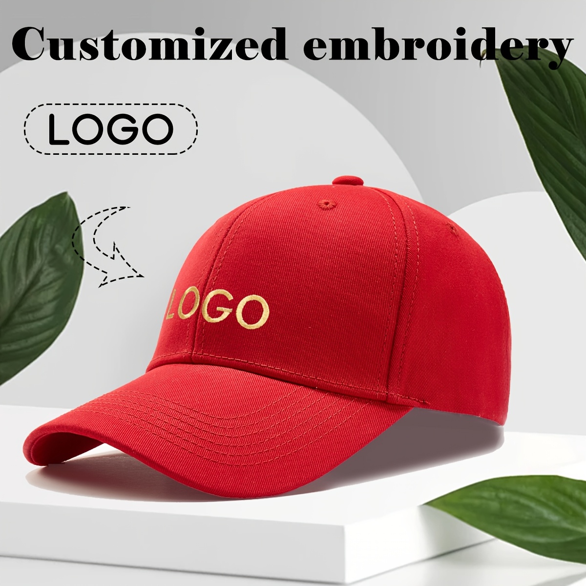 individuell bestickte baseballkappe – verstellbarer snapback, leicht und stilvoll, rot mit goldenem „logo“-design, polyester, handwaschbar,   für lässige outfits 0