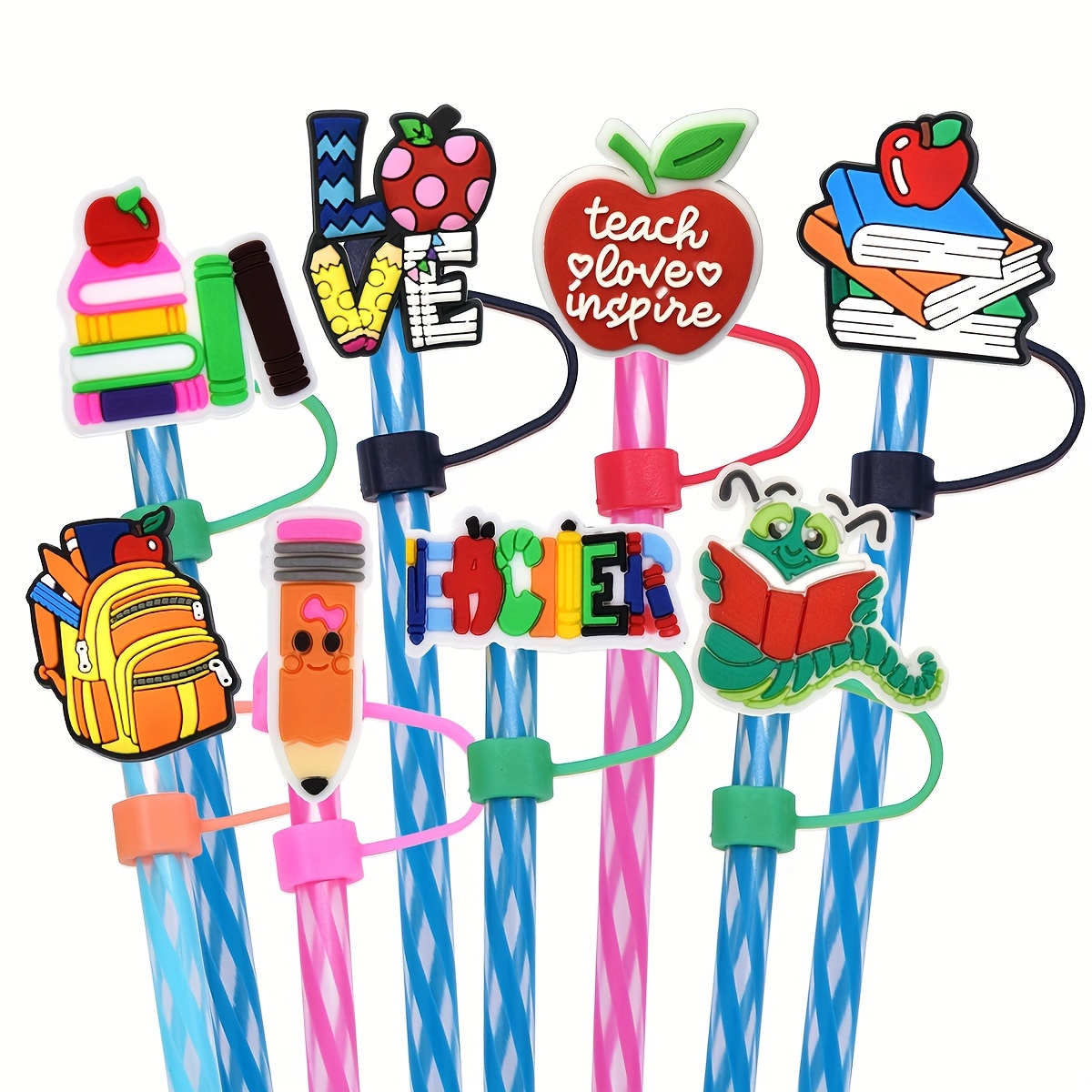 

8pcs Fun Straw Toppers For 10mm Straws - Ideal For Thanksgiving & Teacher Appreciation Gifts, Perfect For Outdoor Sports & Leisure