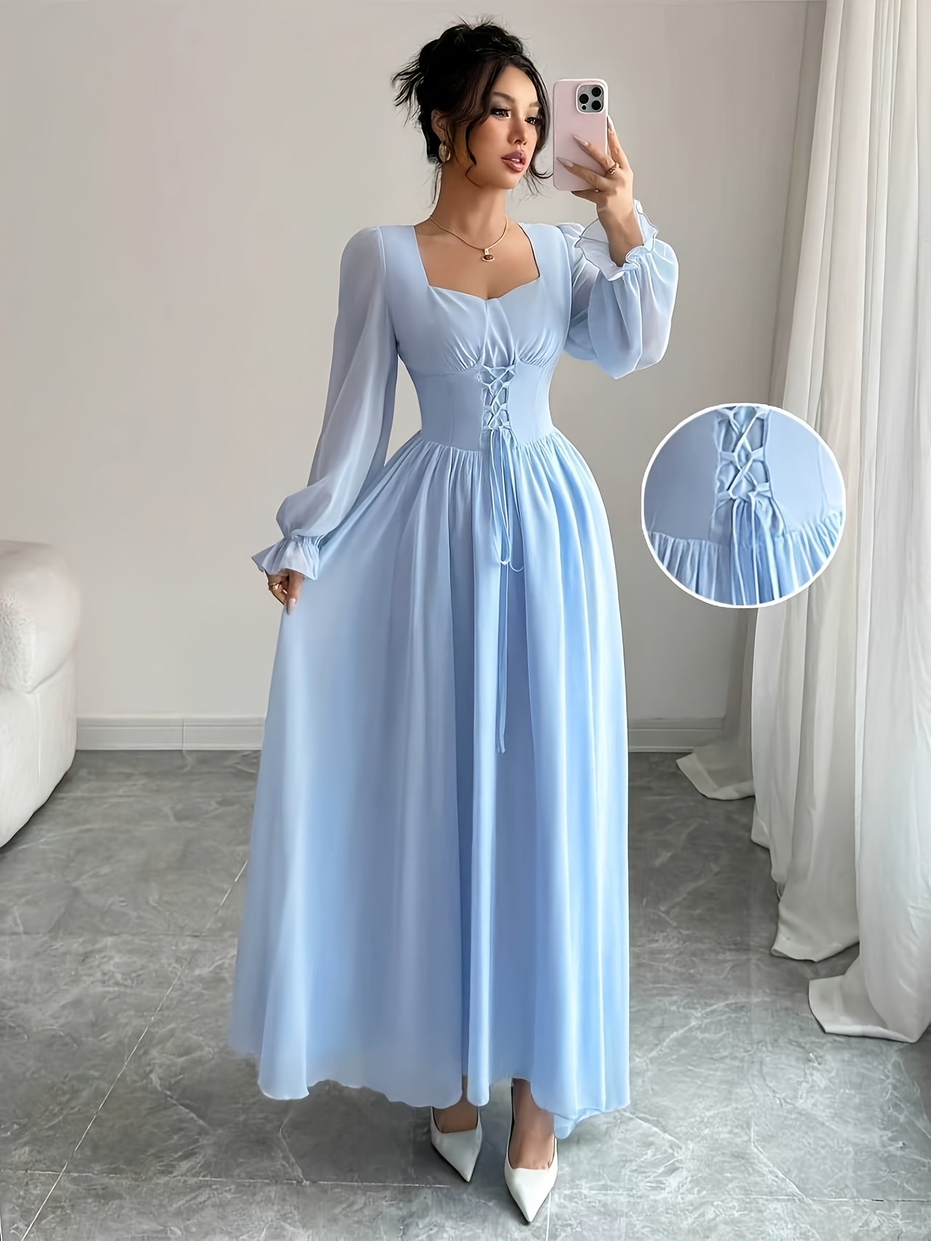 costume with light blue dress I've Got Sunshine Puff Sleeve Mini Dress Sky Blue main image 0