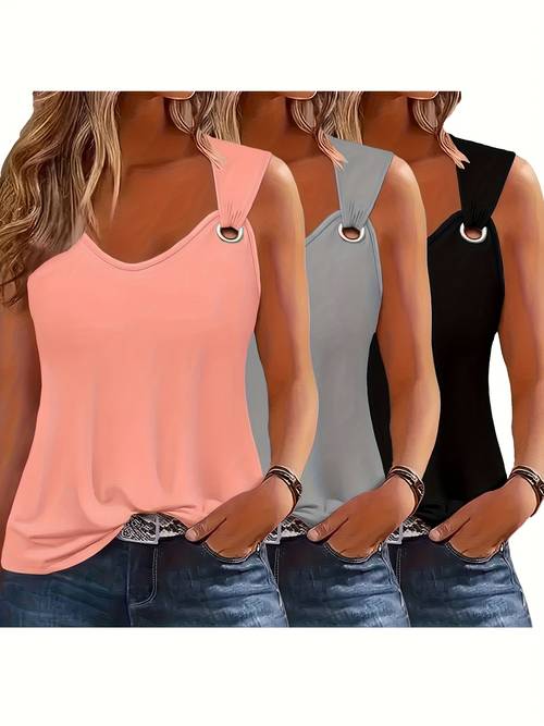 summer womens vest 3pcs set sleeveless shirt v neck machine washable spring summer solid color casual vest