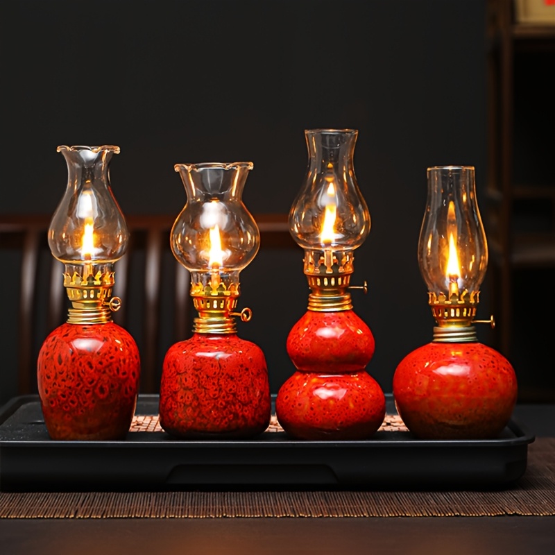 1pc   red vintage oil lamp with adjustable wick glass shade retro   no electricity needed decorative indoor outdoor table lamp for halloween christmas valentines day celebrations vintage lamp festive lighting metallic   lamp   lamp 7