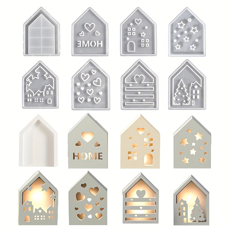 8 Silicone Mold Casting Molds, House Silicone Molds, Casting Molds, Silicone Houses With Windows, Silicone Molds, Mini House Candle Molds, Soap Molds, Epoxy Resin Molds For Soap Gypsum Casting