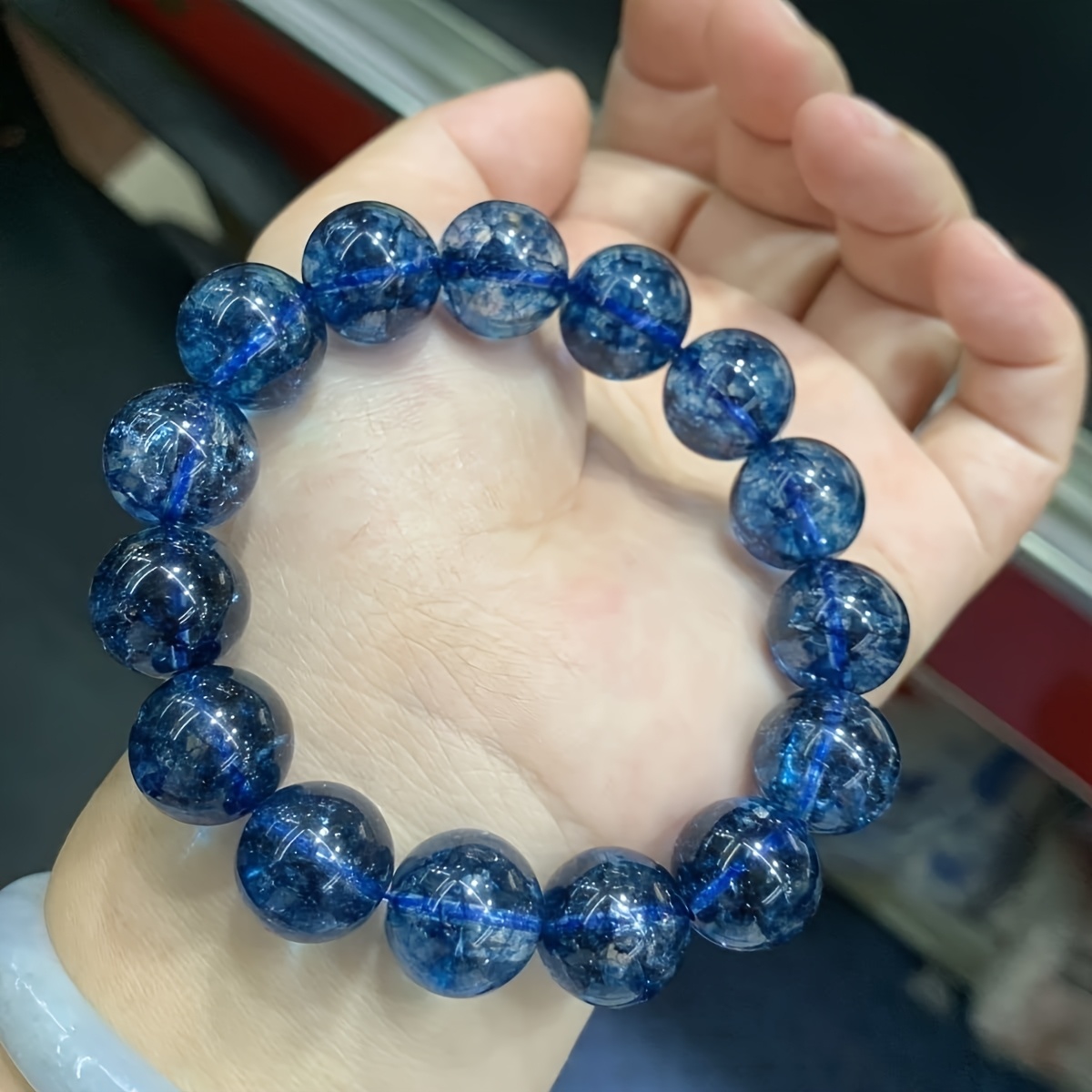 TEMU ブレスレット 天然ブラジル産 オールド鉱石 ブルー シングルサークルブレスレット 男女兼用 おしゃれで万能なルブレスレット 友人や親戚への贈り物