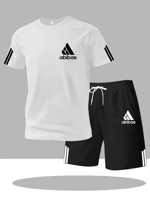 mens short sleeve t shirt and two piece summer breathable quick dry casual set for outdoor sports