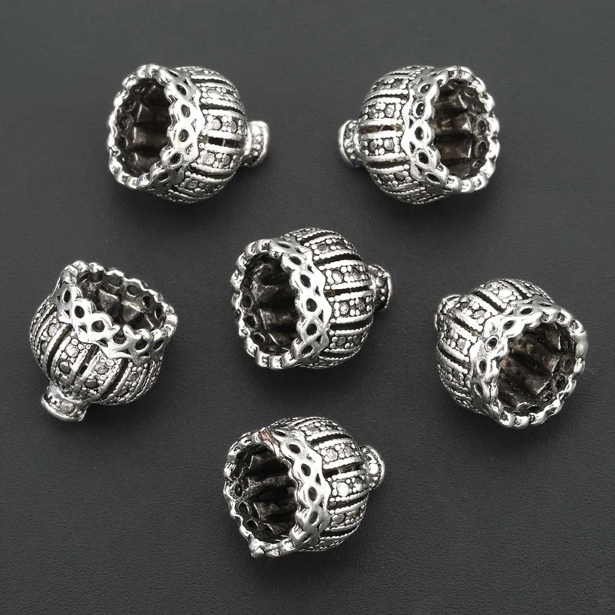 TEMU 15pcs Crown Tassel Hat King's Circle Pattern With Holes, Beaded Spacers And Alloy Vintage Straight Hole Scattered Beads String Flower Hat End
