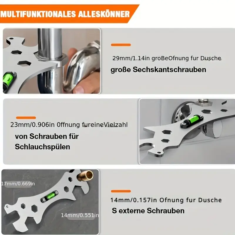 1pc home bathroom wrench universal bathroom wrench thickened stainless steel rust proof material hexagonal level multi functional hexagonal wrench curved level ruler shower special tools plumbers tool details 4