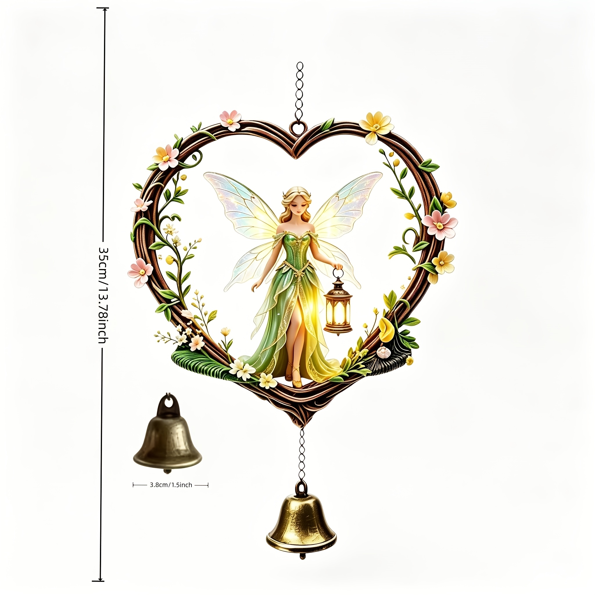 TEMU Carved Heart Flower Frame Lantern Fairy Wind Chime Pendant, Suitable For Indoor Windowsills, , And Outdoor Courtyards, Swinging With Low And ;