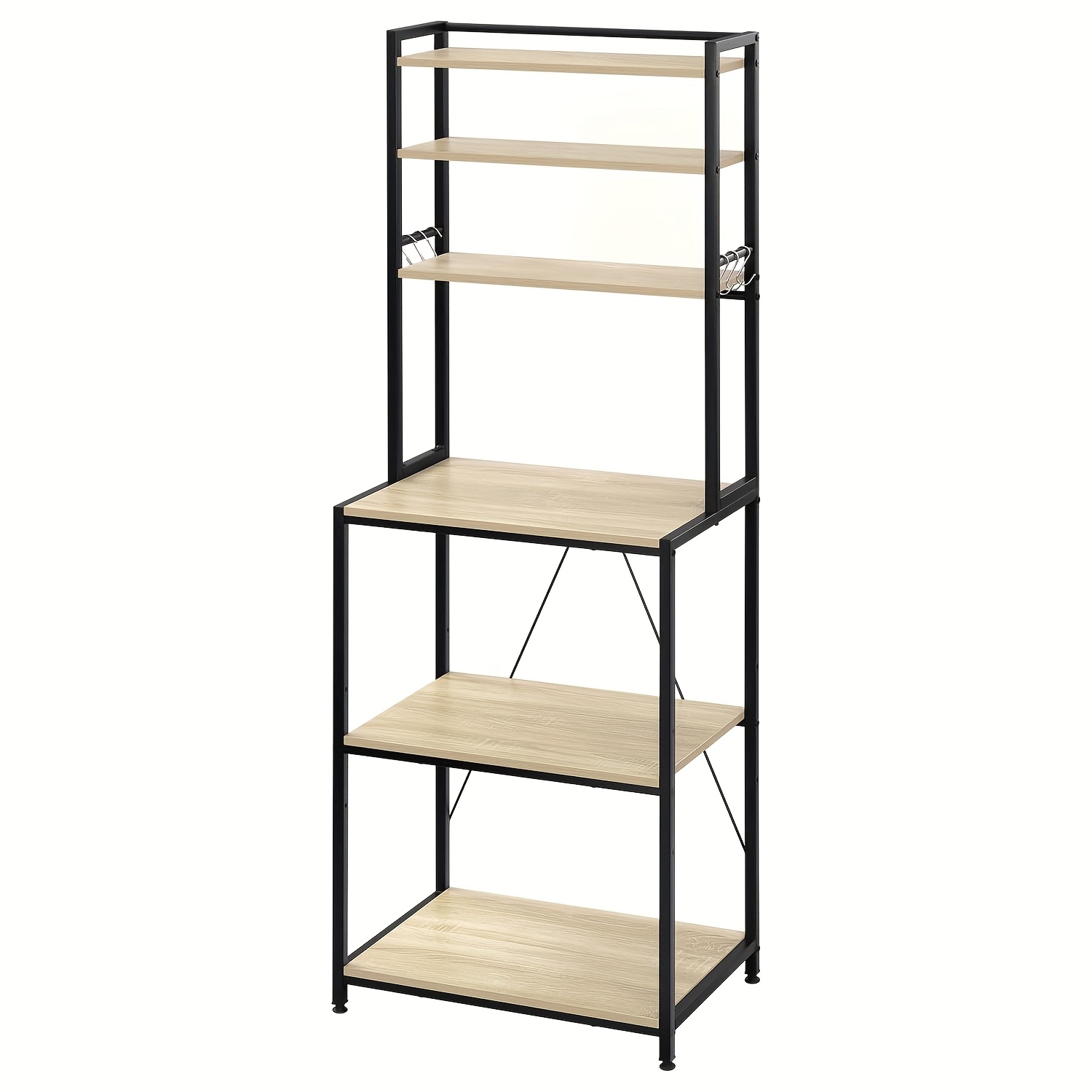 Image of 1pc Kitchen Fixed Storage Rack, Kitchen Shelf, Storage Shelf, 6 Shelves, 6 Hooks, Adjustable Shelf, Metal Frame, Wooden Racks, For Kitchen, Living Room, 60 X 40 X 167 Cm, Rustic /oak Black