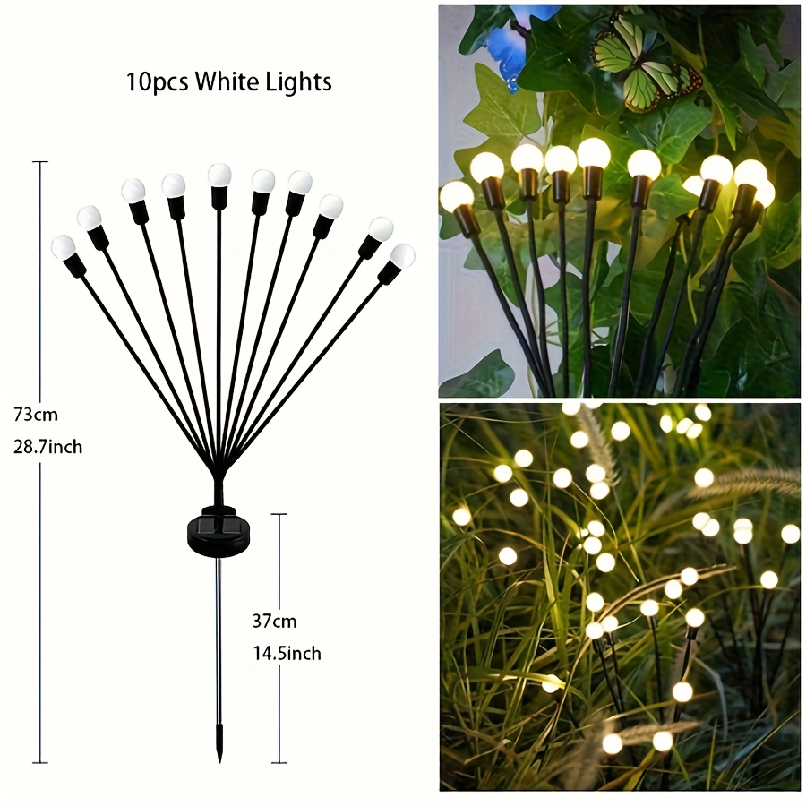E-shop [Neue Verbesserung] 10 Stück Solar Feuerfliegen Rasenleuchte, geeignet für Garten LED Windbetriebene Erdspieß Dekoration, Outdoor und
