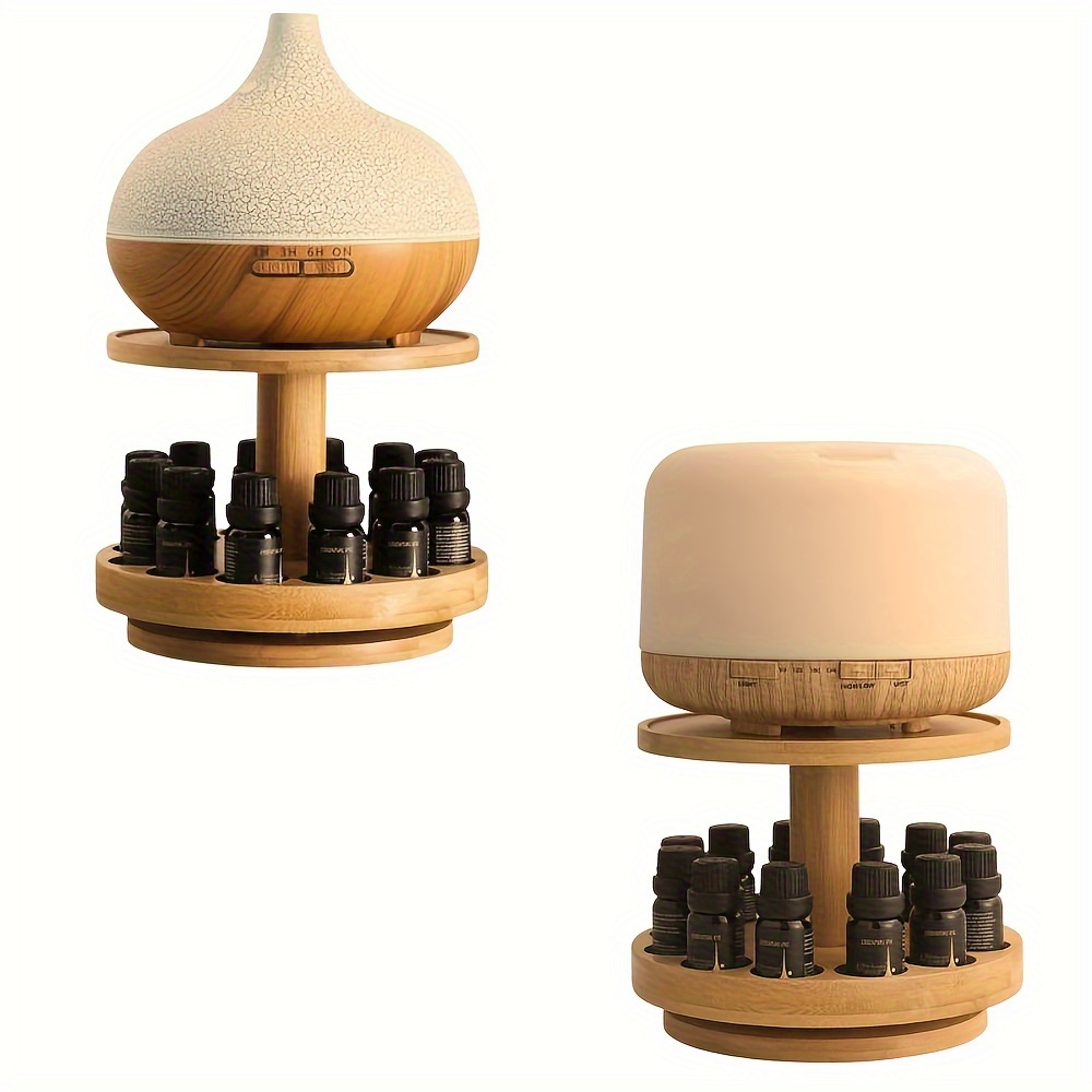 

Polished Wooden Essential Oil Display Stand Hypoallergenic, Dual-tier Round Rotating Organizer For Aromatherapy Oils, Cosmetic Showcase With Insert Mount Design, 360 Degree Rotation Feature