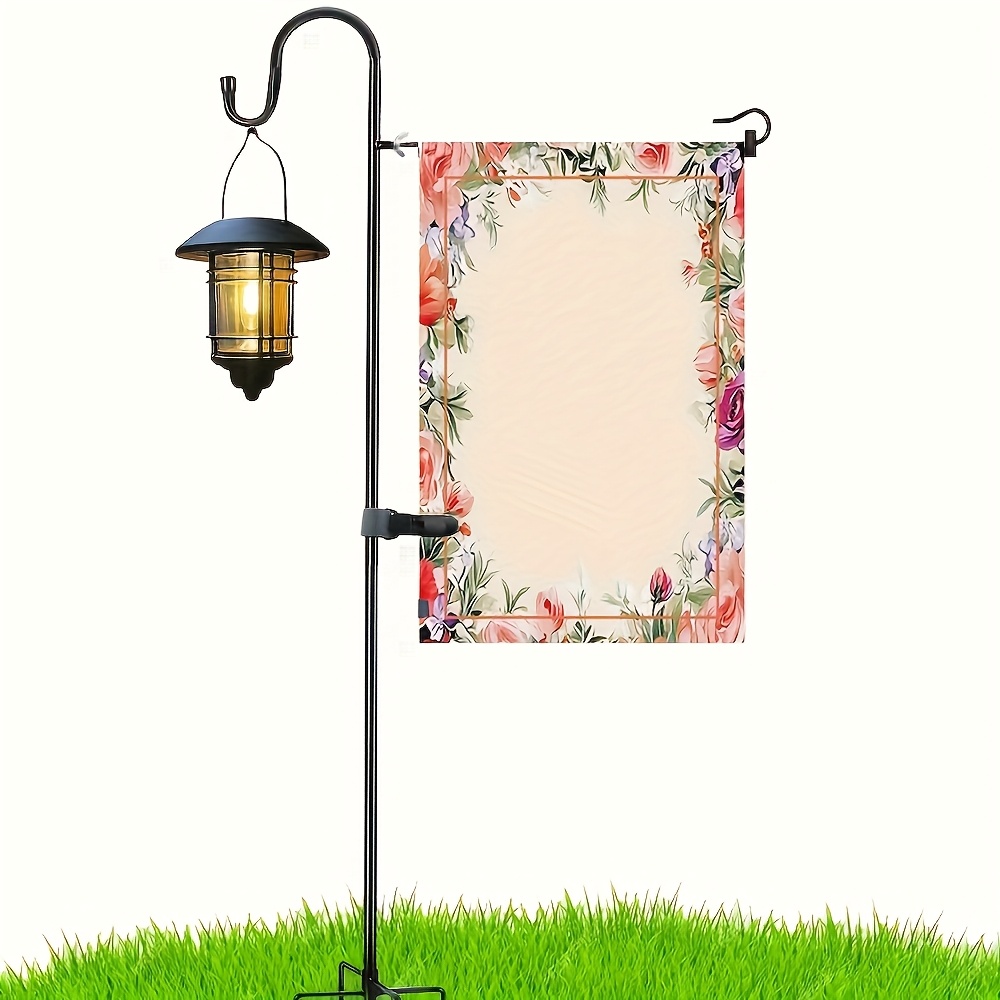 Image of Garden Stand With Shepherd Hook, Garden Flag Stand Holder Pole With 4 Prong Base For Outside Flag, More Stable Yard Flag Stand Weather Proof (without Solar Lights & Flag)