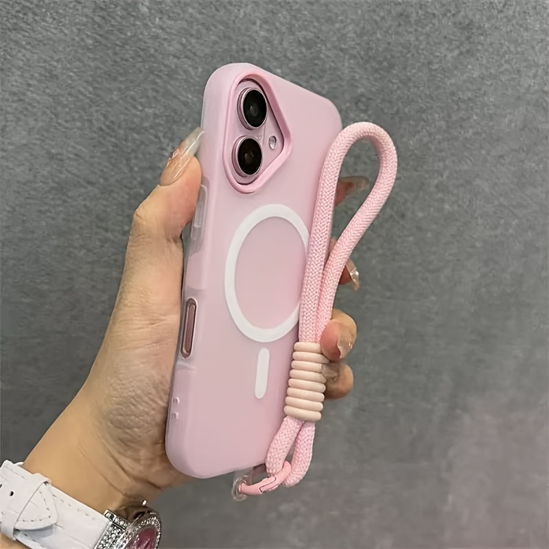 TEMU Custodia per telefono: Custodia a tipo pelle di gelatina con magnetica adatta per iPhone 16 15 14 13, custodia ammortizzante con cordino a croce
