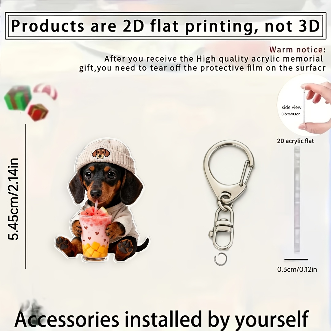 Cute Dachshund Drinking Juice Design Keychain, Fun Multi-Functional Decor