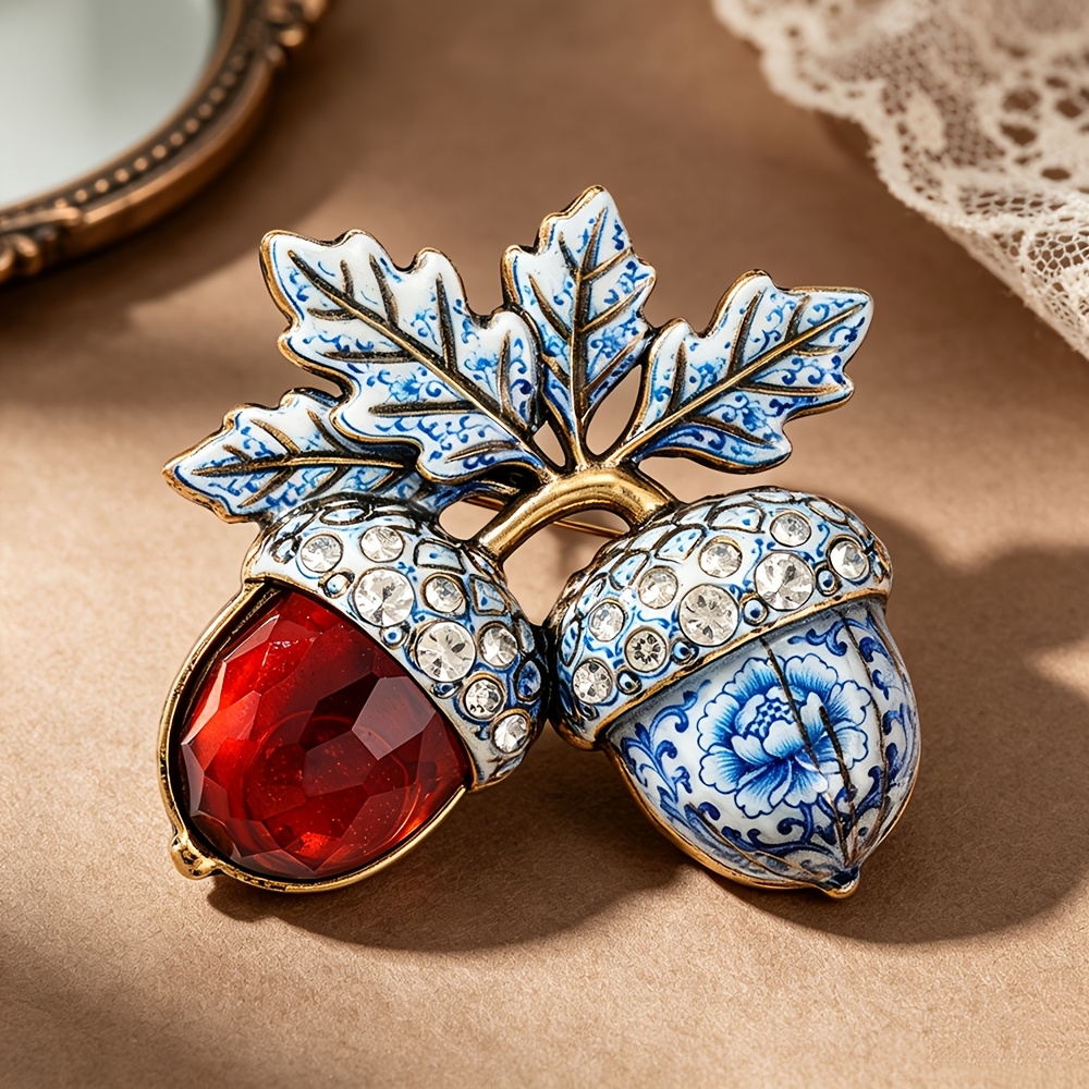 TEMU Broche SOLEVDO pour femme vintage avec strass, feuille d'érable et gland - Épingle en émail vieilli pour manteaux, vestes, costumes, cadeaux de