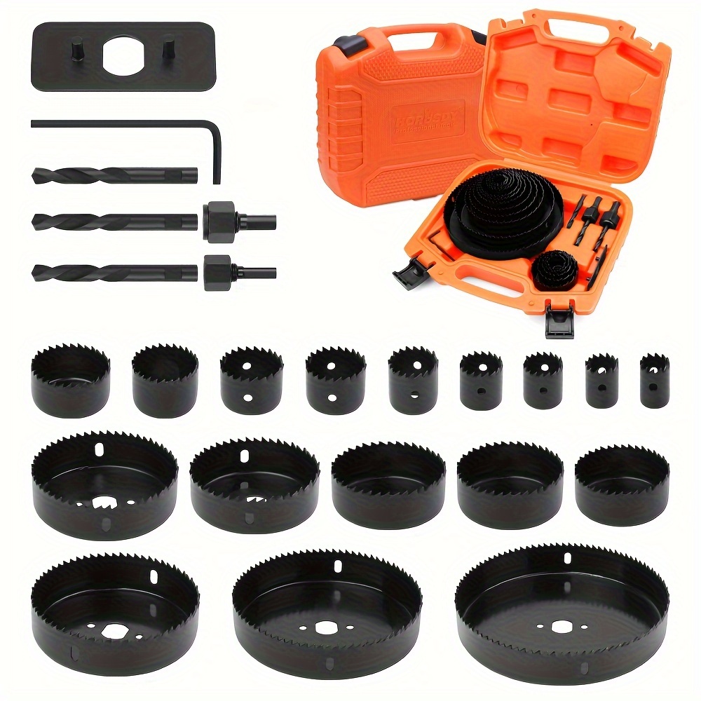TEMU Horusdy 24pcs Set, High-precision, Wear-resistant Carbon Steel Hole Cutter Set For Cork, Pvc, Plasterboard - Ideal For Diy And Professional Use