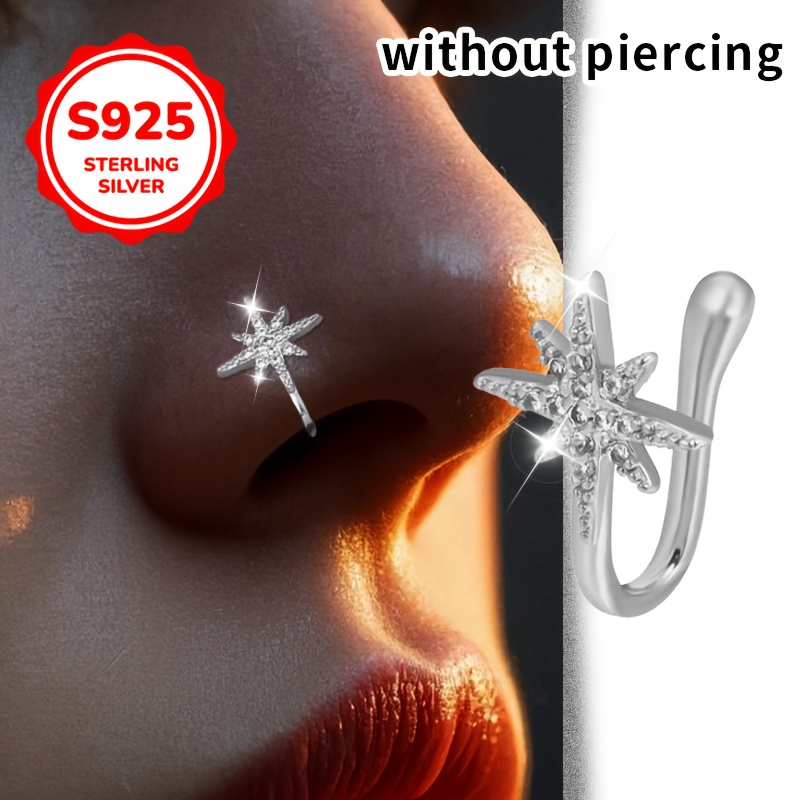 Image of ' Non-piercing Nose Ring Nose Clip "1pc" + + + + Dating Gift + Nose Clip + Synthetic Cubic Zirconia + Non-piercing + Graduation Season Gift, S925 Silver, Gift , Valentine's Day, Hypoallergenic