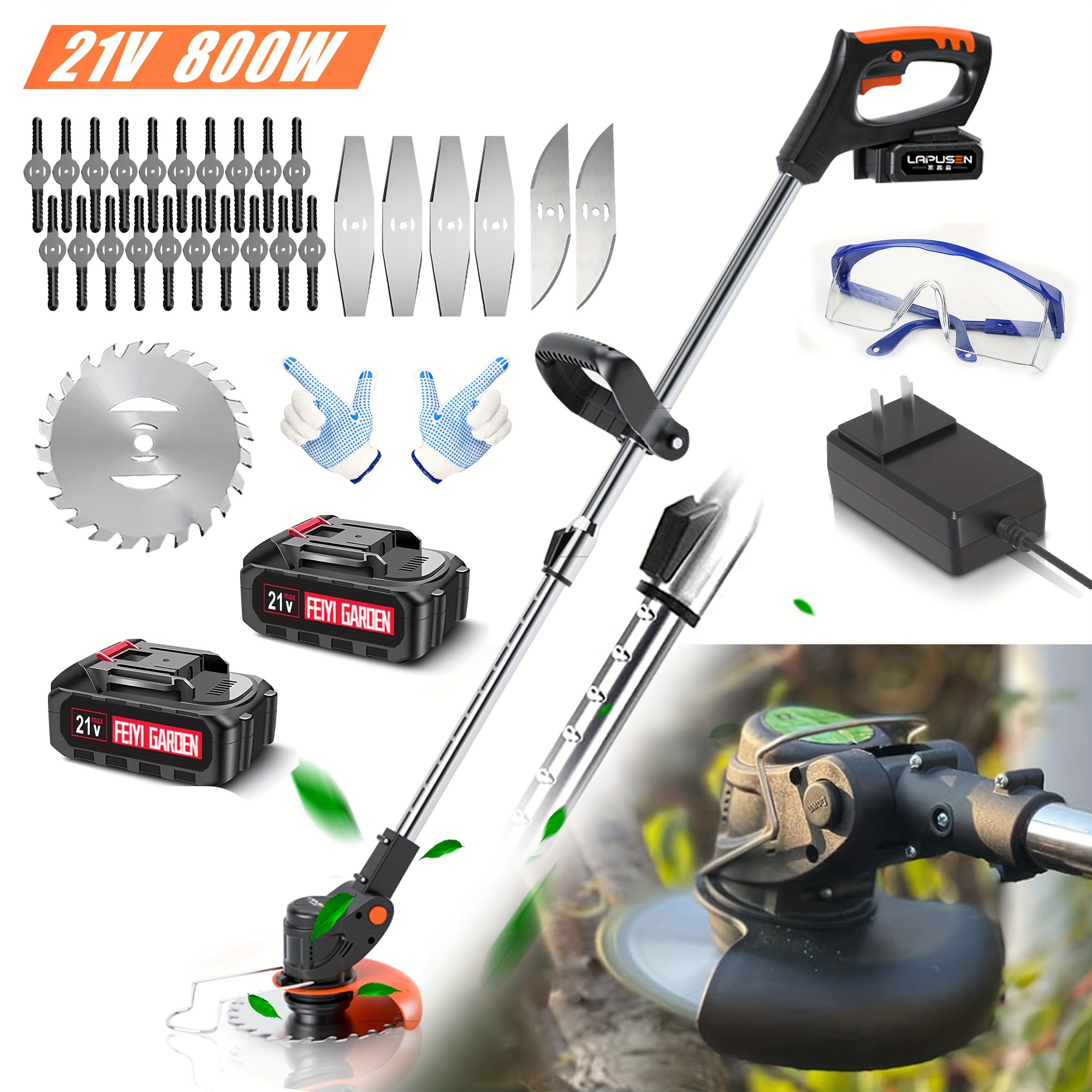 

Electric 21v String Trimmer With 2 Li- 1 Charger And 27 Cutting Blades For Lawn Yard Garden Bush Trimming & Pruning