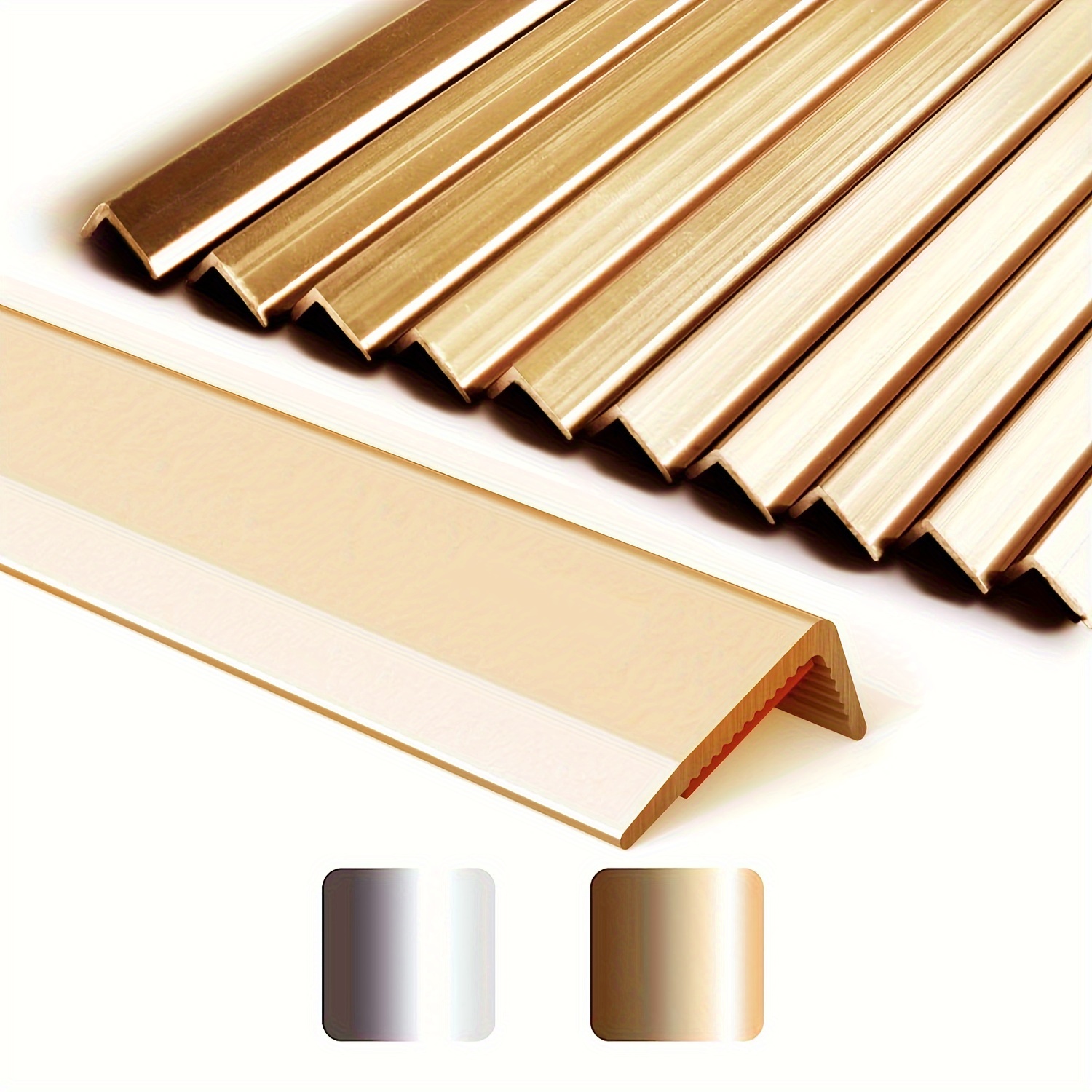 

10-pack Self-adhesive Aluminum Tile Trim 12-inch Decorative Edge Trim For Kitchen Backsplash, Bedroom, Living Room, Bathroom, Room Door, Home Decor - Matte Golden And Silver