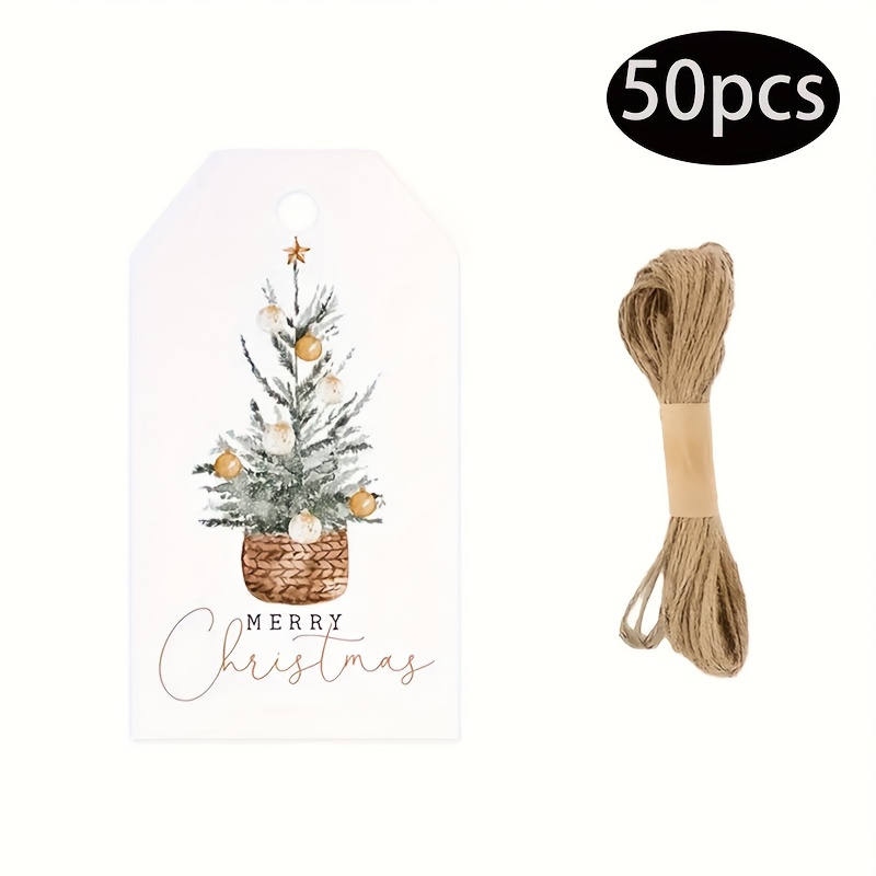 Image of 50pcs "merry Christmas" Gift Tags With Hemp Twine, For Decorating Potted Christmas Trees, Suitable For Christmas Decorations, Gift Baskets, Office Gifts, Etc., Conveying Holiday Joy Cards