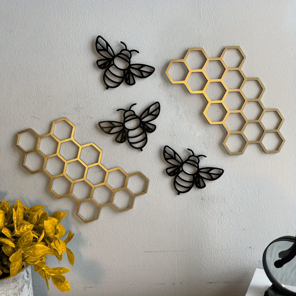 2d Flat, Set Of Honey Combs Signs, Acrylic Wall Decoration, Farmhouse Honey Bee Decor, Bumble Bee Decor Decoration