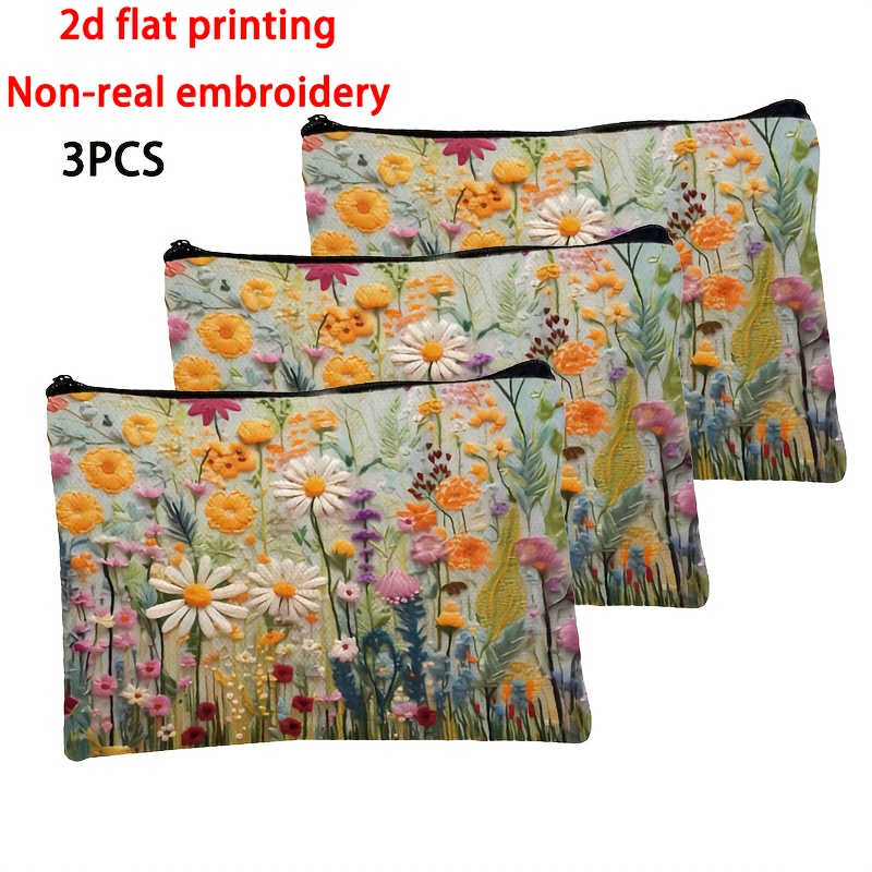 Image of 3pcs, Vintage Floral Makeup Bag - Stylish Zippered Cosmetics Organizer, Lightweight Multifunctional Toiletry Pouch, Portable Makeup Bag, Perfect Gift For Mom, Sisters, Girls, And Nieces