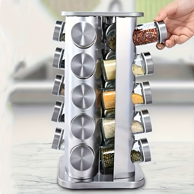 1pc spice rack, stainless steel rotating seasoning jar set, 2/3/4/5 layer table top seasoning rack with seasoning jar, suitable for kitchen, restaurant, seasoning storage, standing spice rack, spice rack organizer for countertop | High-quality & Affordable | Temu