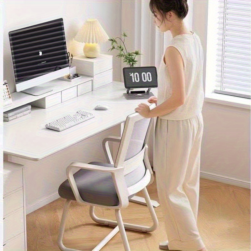 Silla de Oficina en Casa con Reposabrazos y Respaldo Ergonómico, Tela Transpirable, Asiento Moldeado, Adecuada para Oficina en Casa, Sala de Espera y Sala de Conferencias, Capacidad de Peso 130 kg, /Gris