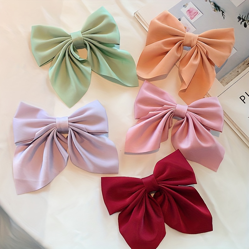 TEMU 5 Pcs Women's Summer Fashion Solid Color Bow Hair Clips - Simple And Elegant, Made Of Polyester Fiber