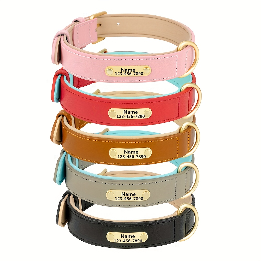 

Personalized Genuine Dog Collar With Soft Padding And Custom Engraved Nameplate - , Stylish, Adjustable For Small To Medium Breeds, Personalized Dog Collar