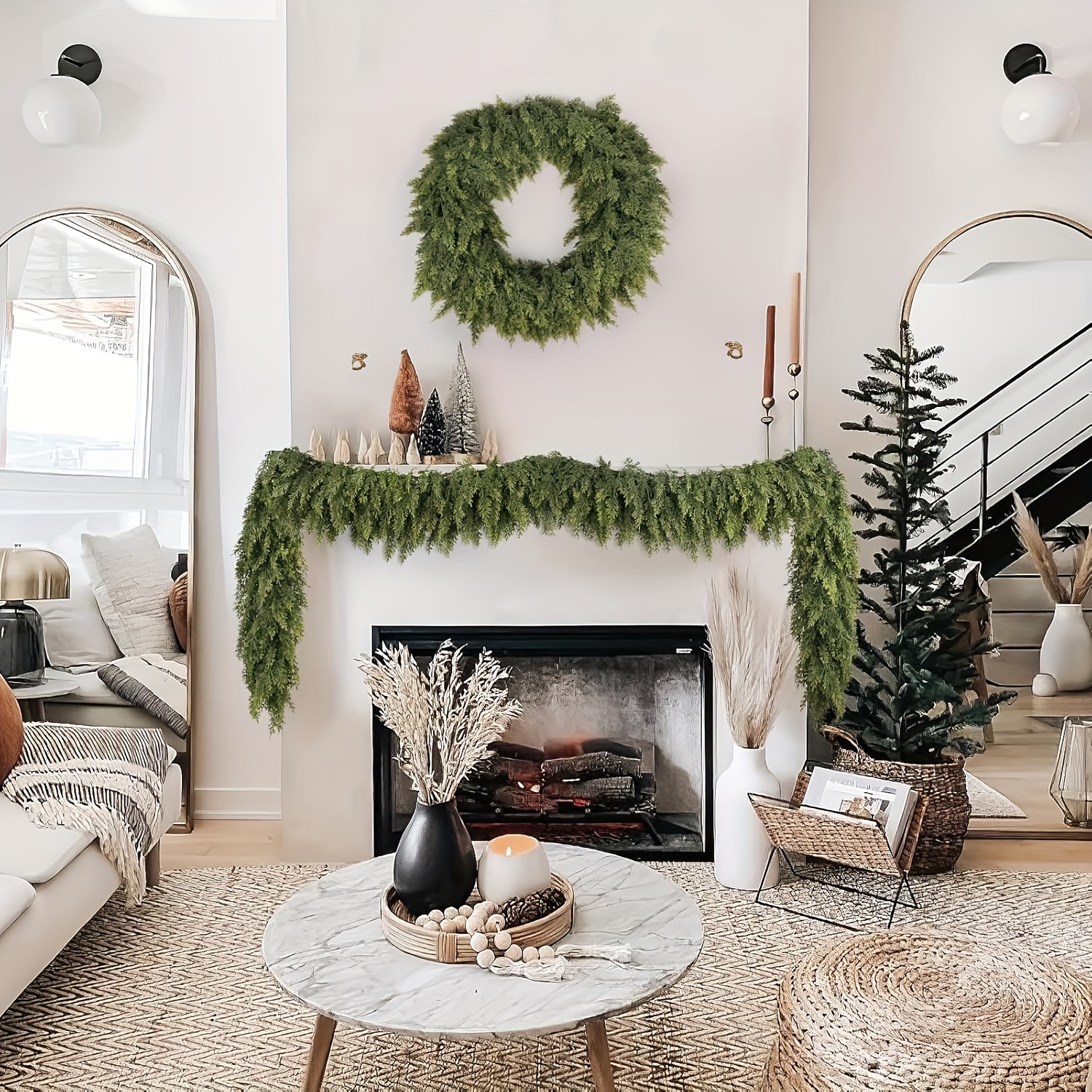 guirnalda artificial de   y   de 180 cm - densidad   verde de     para chimenea, decoración   para fiestas navideñas, halloween,  , hanukkah, acción de  , sin contenedor incluido, decoración de chimenea |   natural | hojas de plástico, decoraciones de chimenea Detalles del producto 6