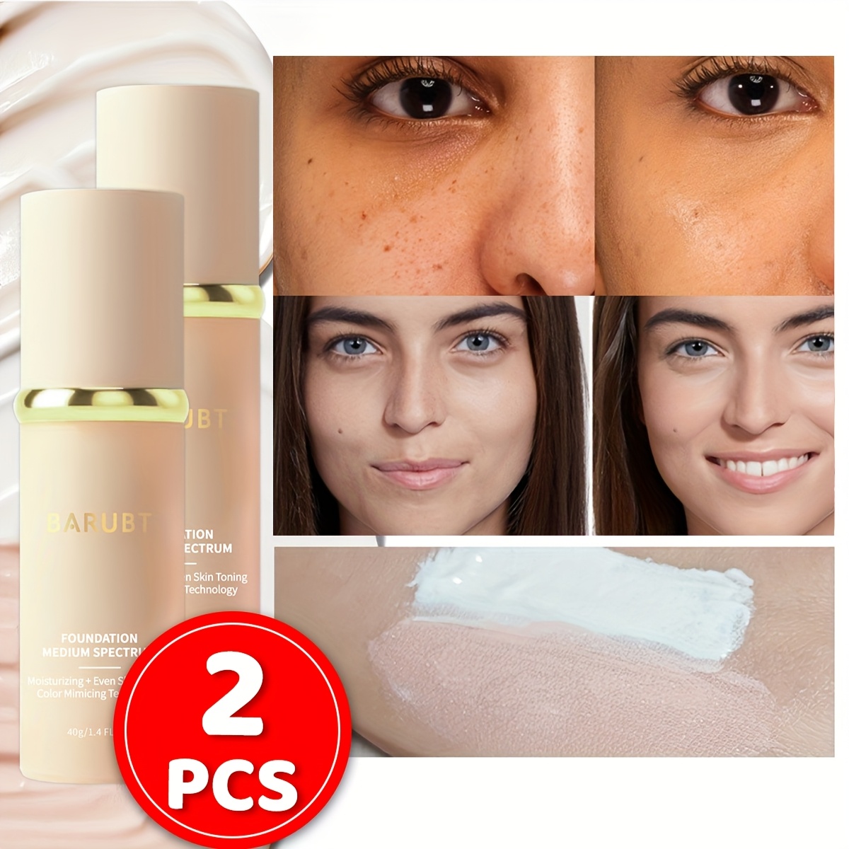 Image of Barubt Natural Makeup End Foundation 2pcs Long-lasting Moisturizing Suitable For