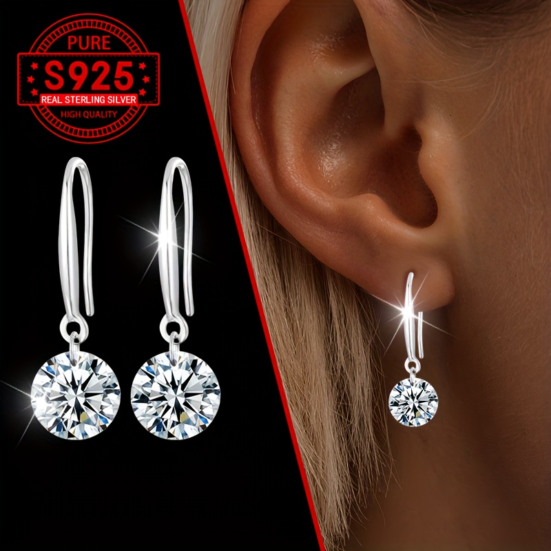 

1 Pair, Women' Dangle Earrings, Matching Cubic Zirconia Pendant + Hook, S925 Silver, Elegant Accessories For Christmas And Valentine's Day, Low Allergy