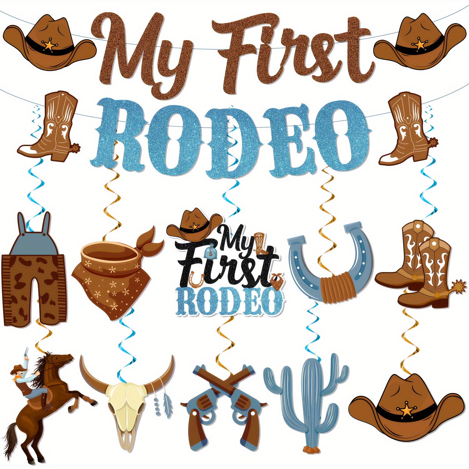 33pcs western cowboy theme birthday party decoration set   rodeo banners spiral hanging ornaments bamboo   fiber paper decor multipurpose birthday supplies for all holidays electricity free use