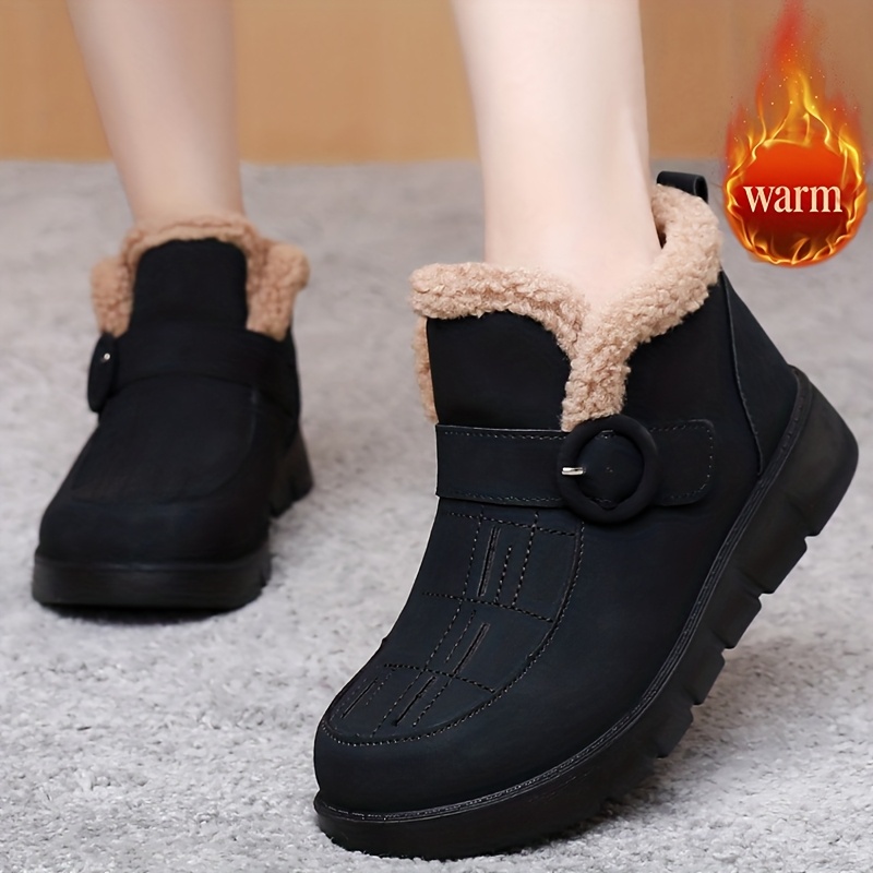 womens winter plush lined warm short boots soft comfortable lining   closure flat   solid   for casual and outdoor winter use Product details 5