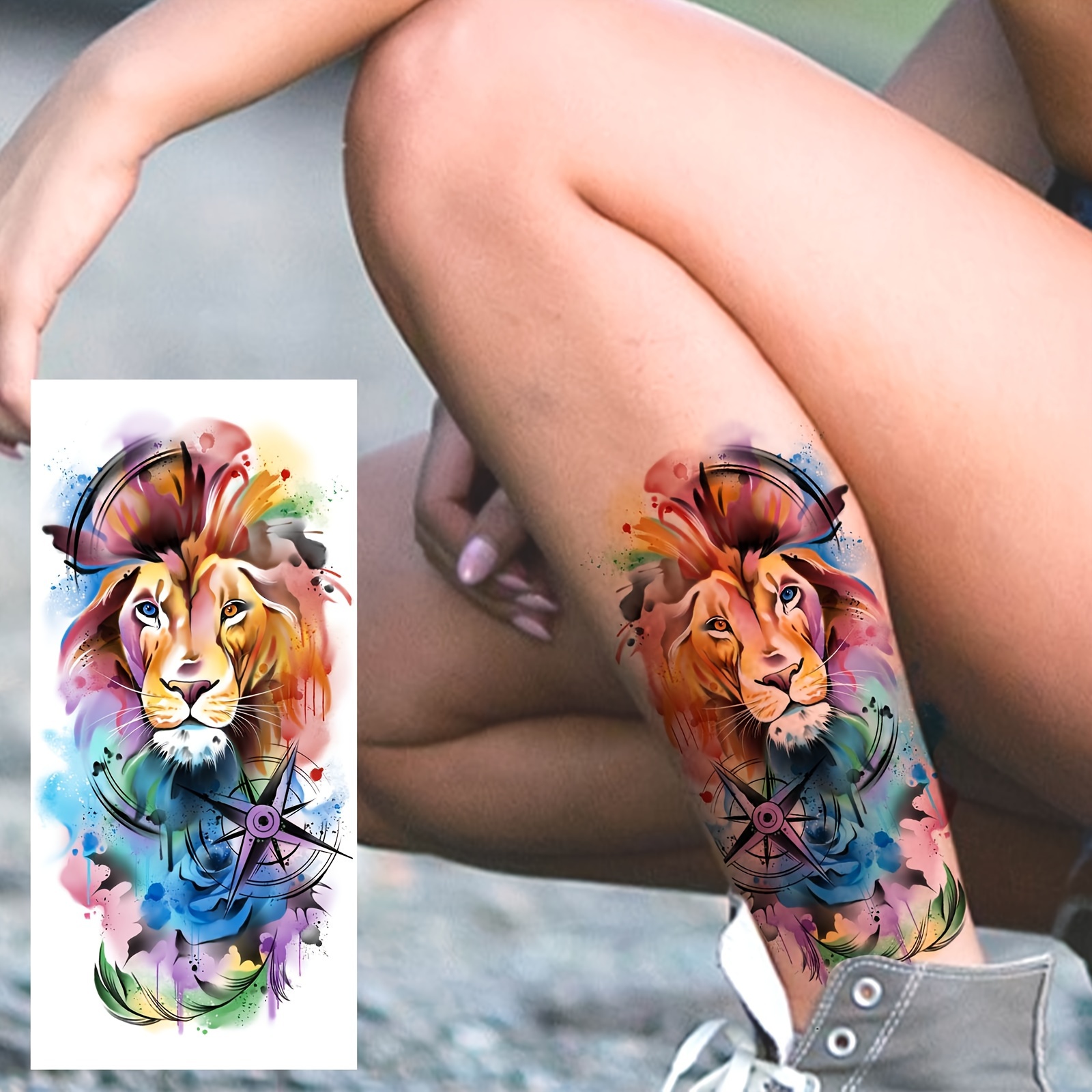 1 vel met kleurrijke aquarel leeuw met tijdelijke - Temu Belgium, image size:1600x1600